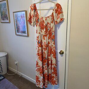 Floral Maxi Dress in Red and Cream
